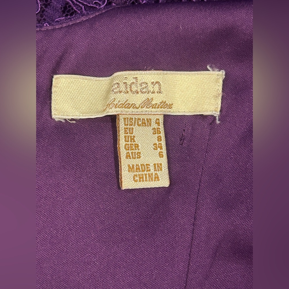 Aidan Mattox S 4 Purple Lace Sheath Dress Sleeveless Zip Back Cocktail Party - Picture 8 of 10